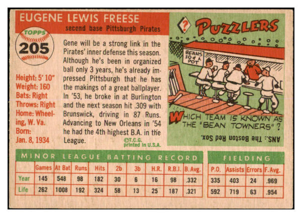 1955 Topps Baseball #205 Gene Freese Pirates VG-EX 506551