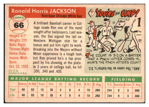 1955 Topps Baseball #066 Ron Jackson White Sox VG-EX 506577