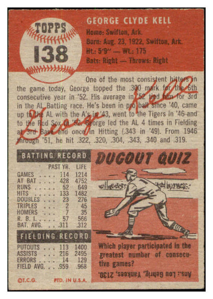 1953 Topps Baseball #138 George Kell Red Sox EX-MT 506655