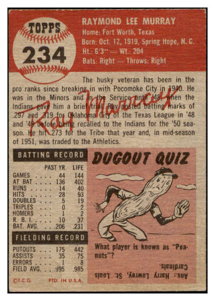 1953 Topps Baseball #234 Ray Murray A"S EX-MT 506696