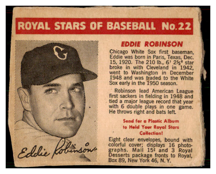 1950 Royal Dessert #022 Eddie Robinson White Sox GD-VG 506923