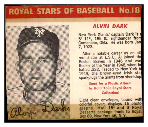 1950 Royal Dessert #018 Alvin Dark Giants GD-VG 506929