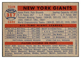 1957 Topps Baseball #317 New York Giants Team EX-MT 506988