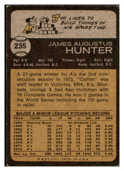 1973 Topps Baseball #235 Catfish Hunter A's EX-MT 507164