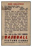 1951 Bowman Baseball #105 Don Kolloway Tigers NR-MT 507316