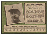 1971 Topps Baseball #110 Bill Mazeroski Pirates EX 507407