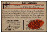 1953 Bowman Football #059 Don Bingham Bears VG 507482