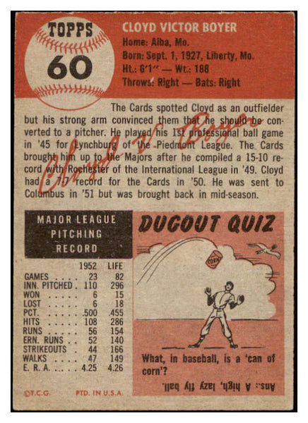 1953 Topps Baseball #060 Cloyd Boyer Cardinals EX-MT 507539