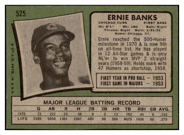 1971 Topps Baseball #525 Ernie Banks Cubs EX-MT/NR-MT 507565