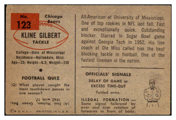 1954 Bowman Football #123 Kline Gilbert Bears VG-EX 507612