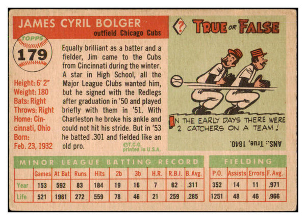 1955 Topps Baseball #179 Jim Bolger Cubs VG-EX 507642
