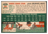 1954 Topps Baseball #020 Warren Spahn Braves VG-EX 507654