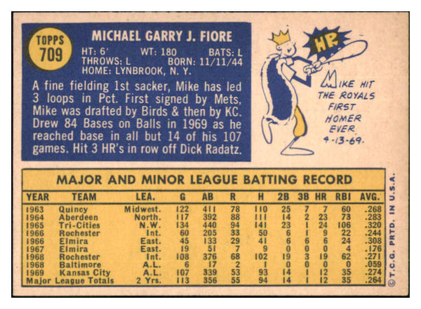 1970 Topps Baseball #709 Mike Fiore Royals EX-MT 507791