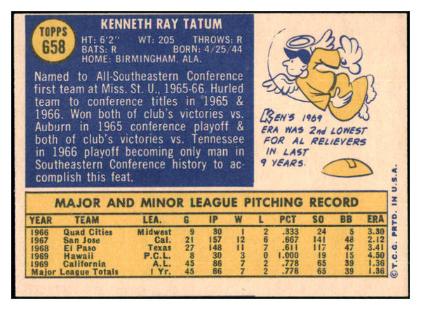 1970 Topps Baseball #658 Ken Tatum Angels EX-MT 507831