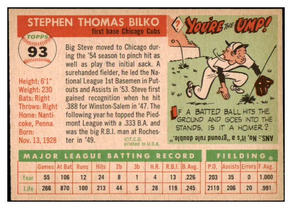 1955 Topps Baseball #093 Steve Bilko Cubs EX-MT 507960
