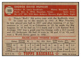 1952 Topps Baseball #115 George Munger Cardinals VG-EX 508451