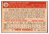 1952 Topps Baseball #168 Charlie Silvera Yankees EX-MT 508564