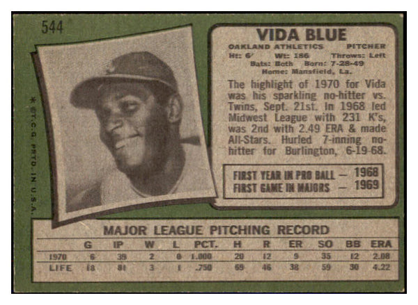1971 Topps Baseball #544 Vida Blue A's EX-MT 508735
