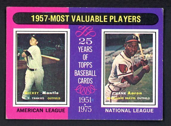 1975 Topps Baseball #195 Mickey Mantle Hank Aaron EX 508823