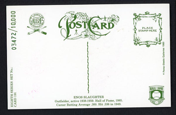 Perez Steele Postcard Enos Slaughter Cardinals Signed Autographed 509145