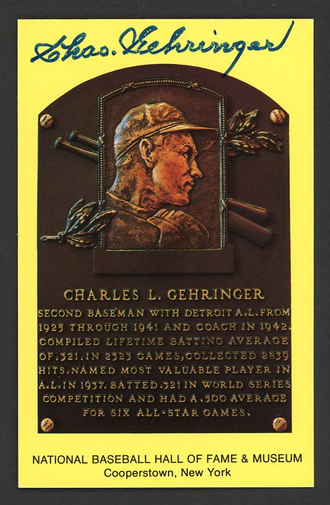 Yellow Hall Of Fame Postcard Charles Gehringer Tigers Signed Autographed