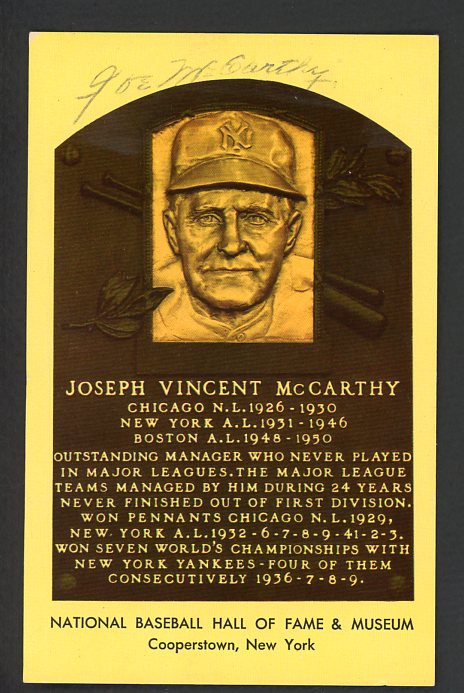 Yellow Hall Of Fame Postcard Joe McCarthy Yankees Signed Autographed 509151