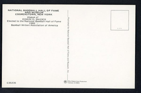 Yellow Hall Of Fame Postcard Duke Snider Dodgers Signed Autographed 509152