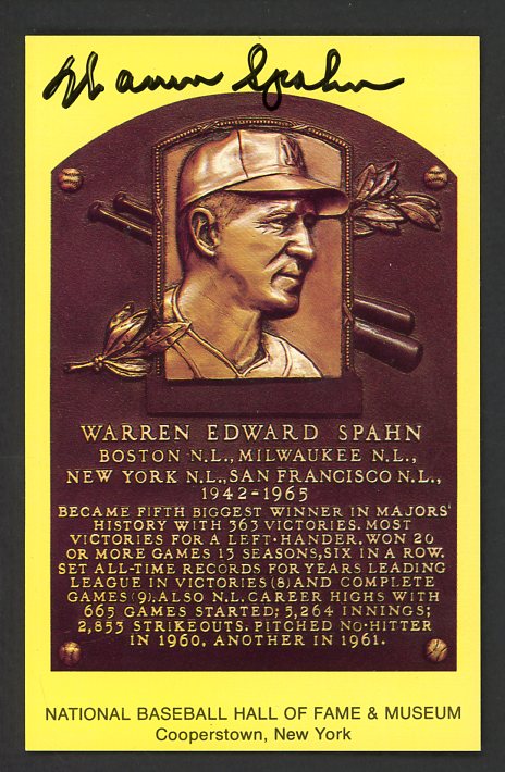 Yellow Hall Of Fame Postcard Warren Spahn Braves Signed Autographed 509153