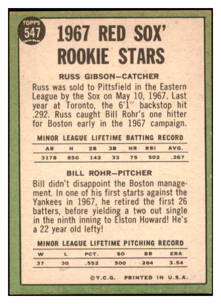 1967 Topps #547 Bill Rohr Red Sox Signed Autographed 509178