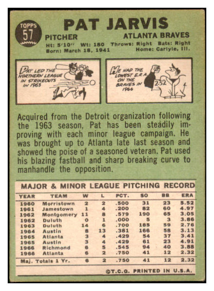 1967 Topps #057 Pat Jarvis Braves Signed Autographed 509223