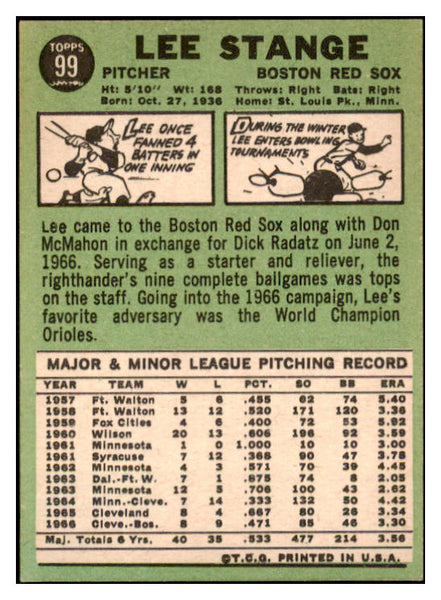 1967 Topps #099 Lee Stange Red Sox Signed Autographed 509234