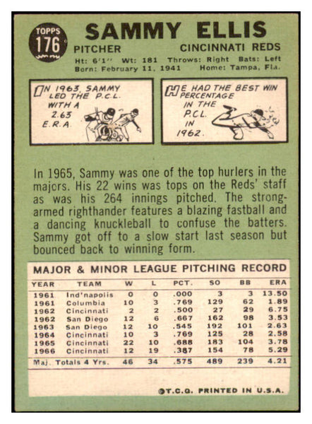 1967 Topps #176 Sammy Ellis Reds Signed Autographed 509260