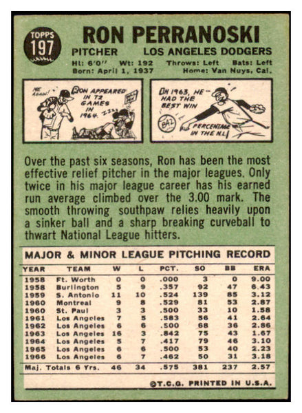1967 Topps #197 Ron Perranoski Dodgers Signed Autographed 509274