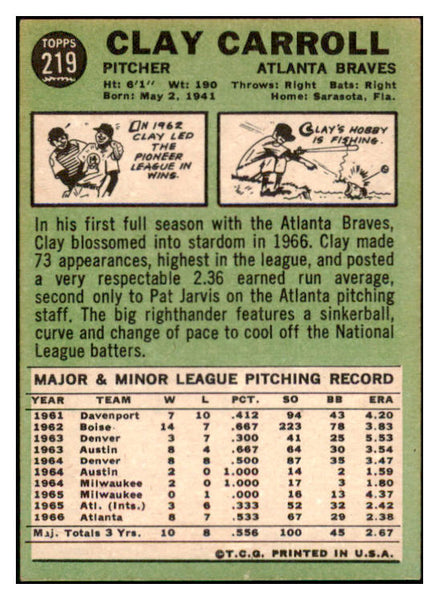 1967 Topps #219 Clay Carroll Braves Signed Autographed 509278