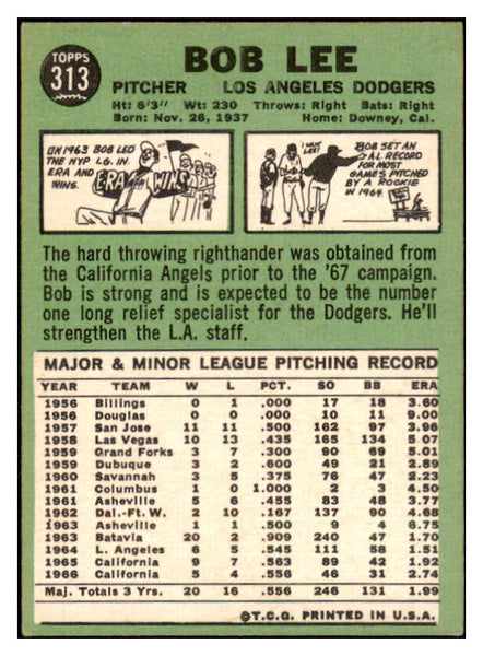1967 Topps #313 Bob Lee Dodgers Signed Autographed 509298