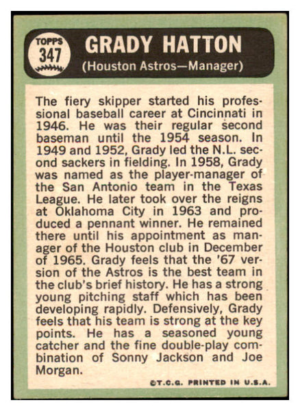 1967 Topps #347 Grady Hatton Astros Signed Autographed 509311