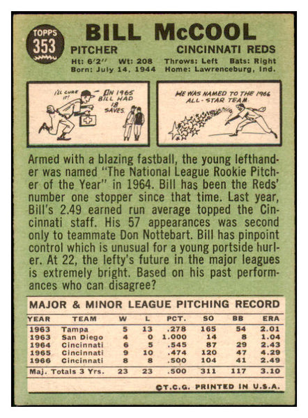 1967 Topps #353 Bill McCool Reds Signed Autographed 509312