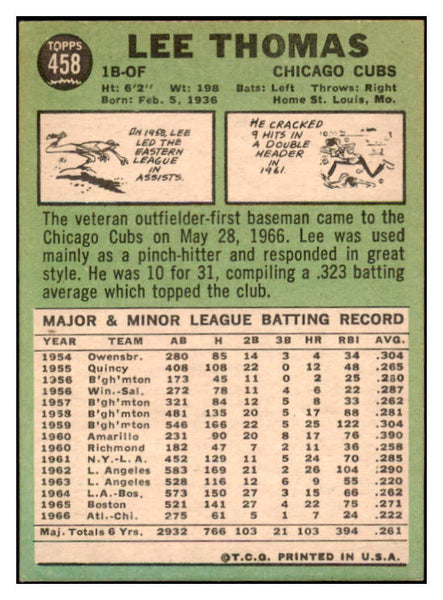 1967 Topps #458 Lee Thomas Cubs Signed Autographed 509336