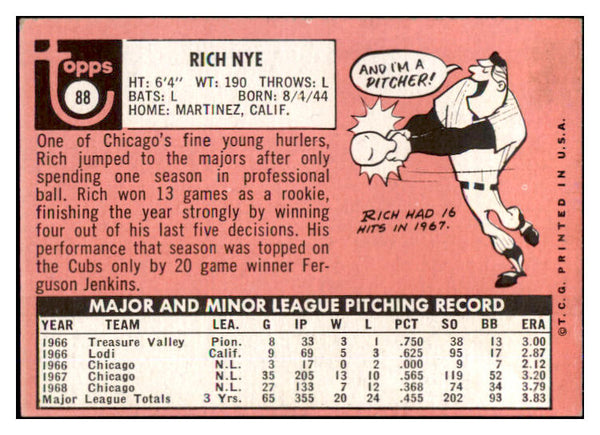 1969 Topps #088 Rich Nye Cubs Signed Autographed 509610