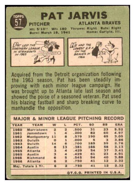 1967 Topps #057 Pat Jarvis Braves Signed Autographed 509807