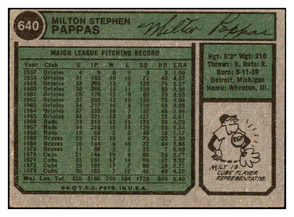 1974 Topps #640 Milt Pappas Cubs Signed Autographed 509832