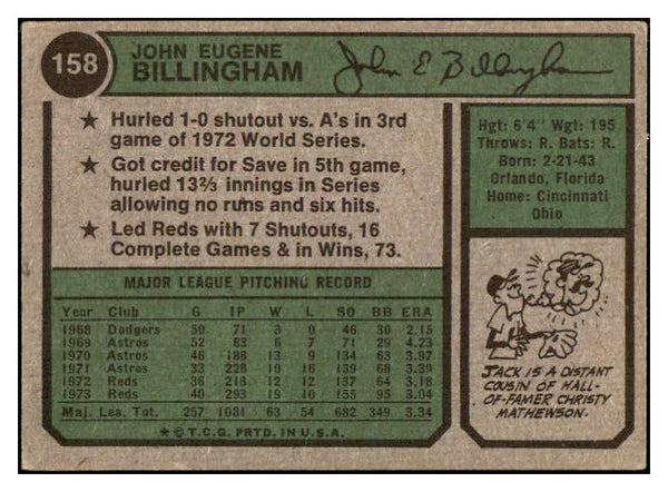 1973 Topps #158 Jack Billingham Reds Signed Autographed 509835