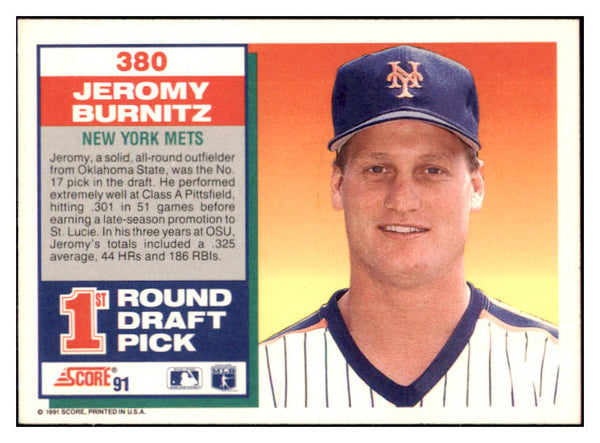 1991 Score #380 Jeromy Burnitz Mets Signed Autographed 509852