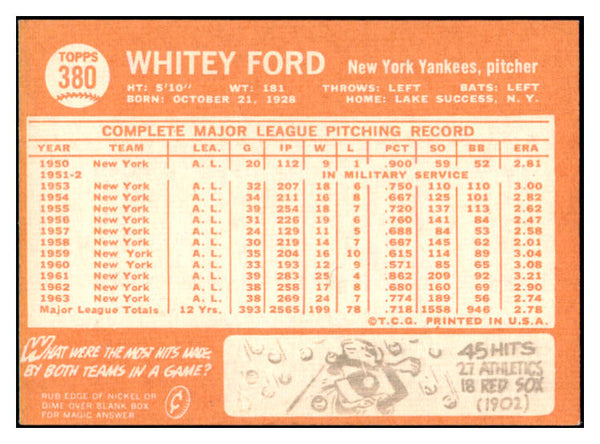 1964 Topps Baseball #380 Whitey Ford Yankees EX-MT 510001