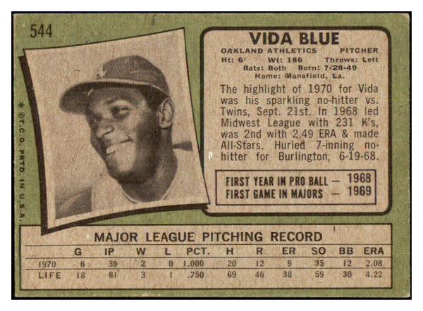 1971 Topps Baseball #544 Vida Blue A's VG 510646