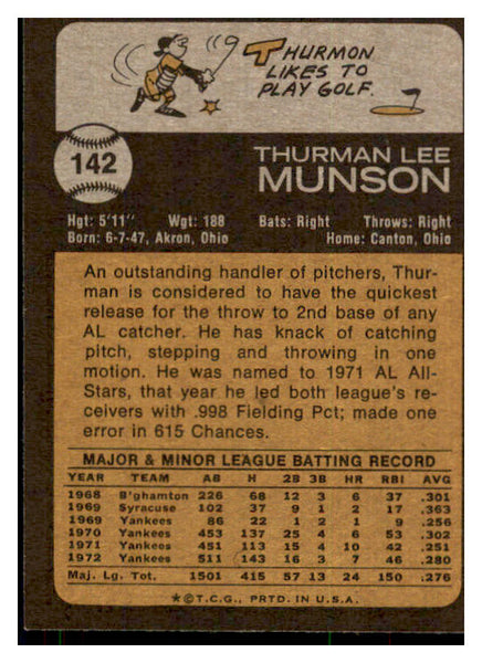 1973 Topps Baseball #142 Thurman Munson Yankees NR-MT 510655
