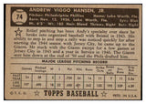 1952 Topps Baseball #074 Andy Hansen Phillies EX Black 510778