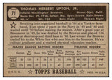 1952 Topps Baseball #071 Tom Upton Senators VG-EX Black 510781