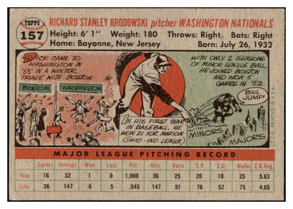 1956 Topps Baseball #157 Dick Brodowski Senators EX Gray 510820