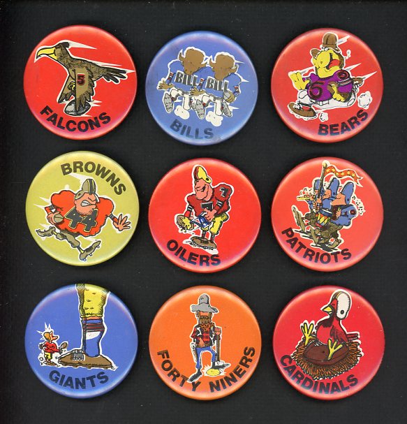 1972 Lisle NFL Character Buttons Set Lot 9 Diff EX-MT Bears 49ers 510996